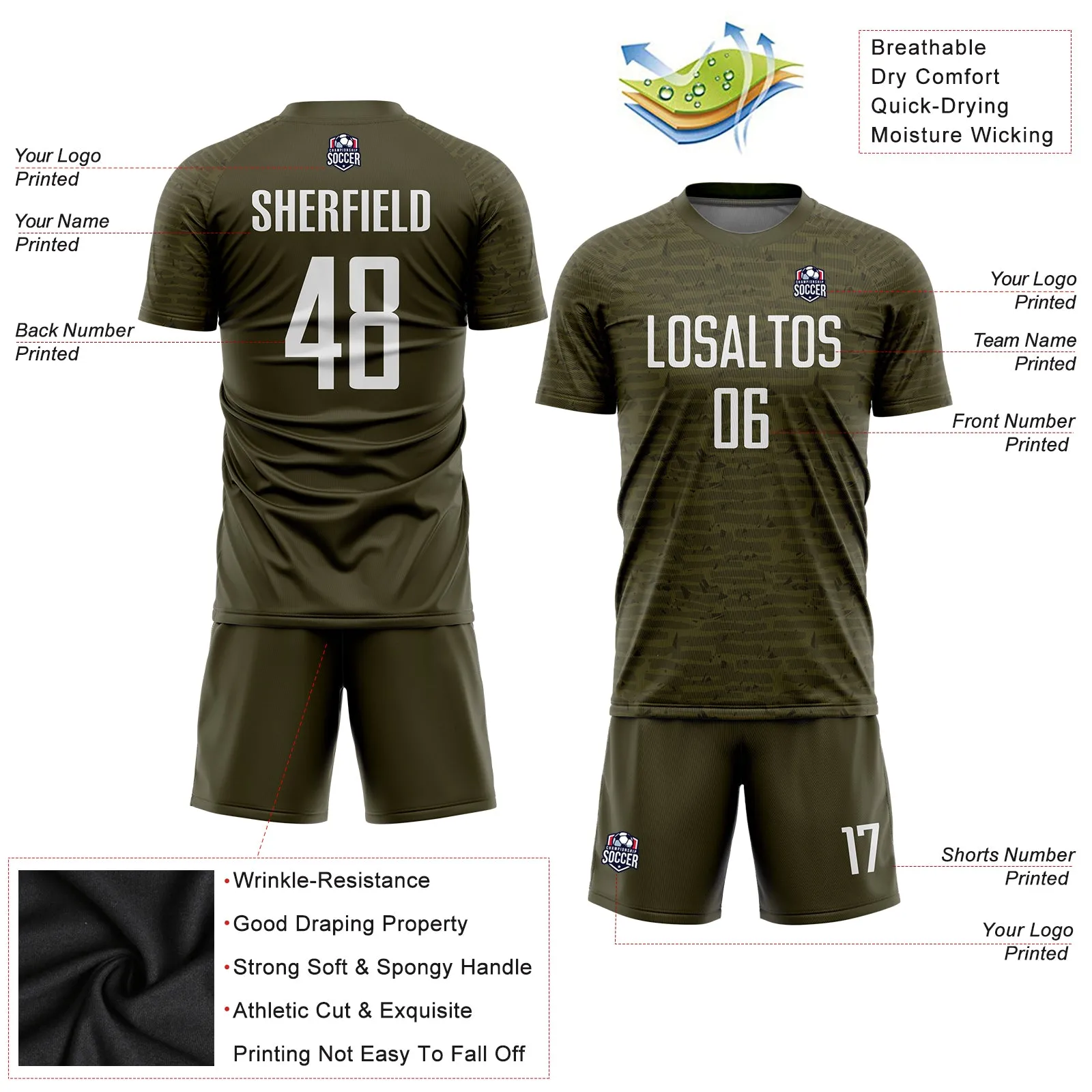 Custom Olive White Sublimation Salute To Service Soccer Uniform Jersey FansIdea