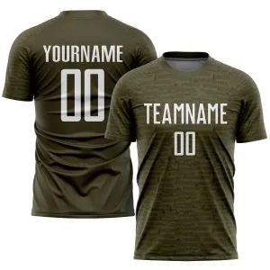 Custom Olive White Sublimation Salute To Service Soccer Uniform Jersey FansIdea