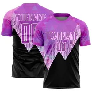 Custom Purple Black-White Geometric Pattern Sublimation Soccer Uniform Jersey FansIdea