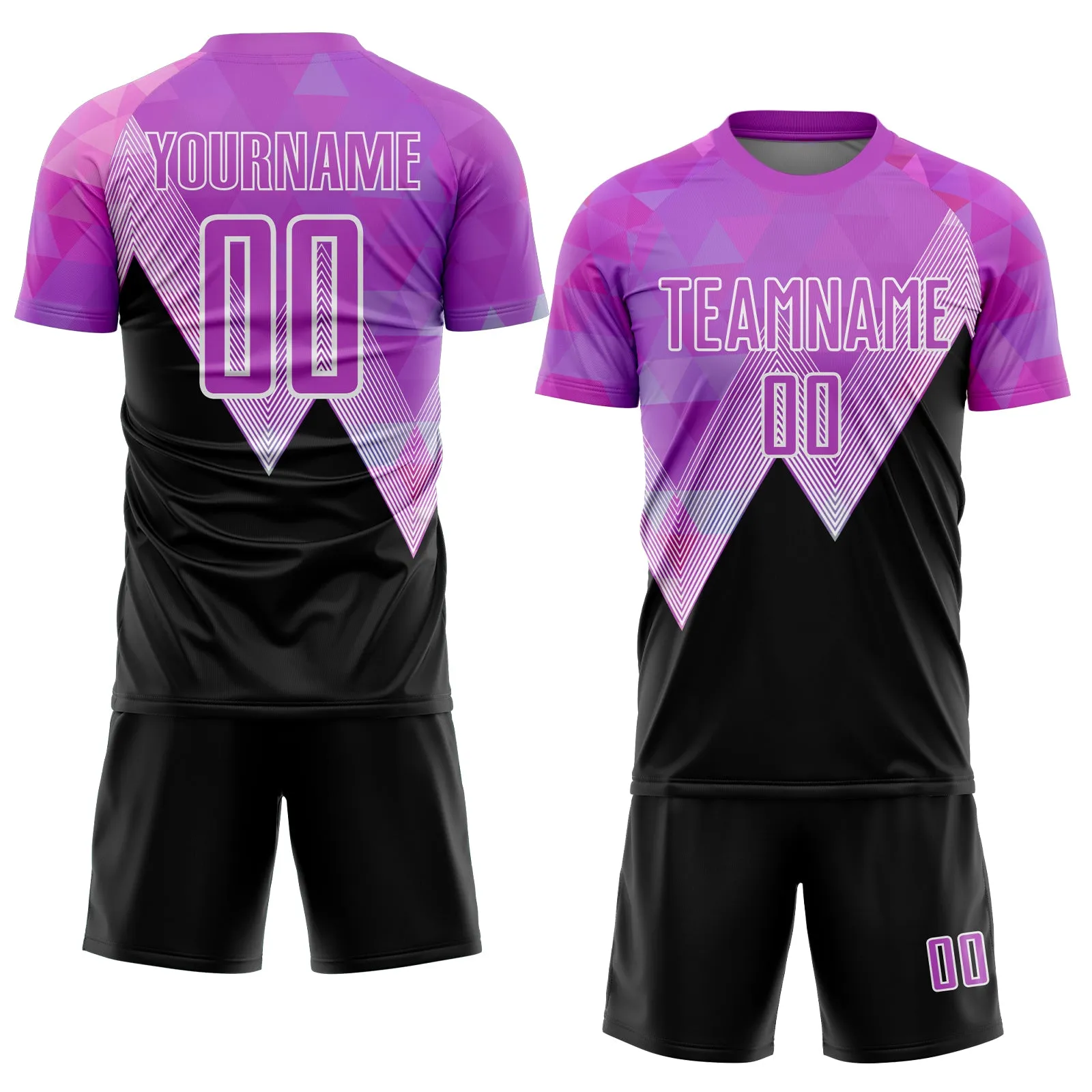 Custom Purple Black-White Geometric Pattern Sublimation Soccer Uniform Jersey FansIdea