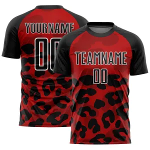 Custom Red Black-White Animal Print Sublimation Soccer Uniform Jersey FansIdea