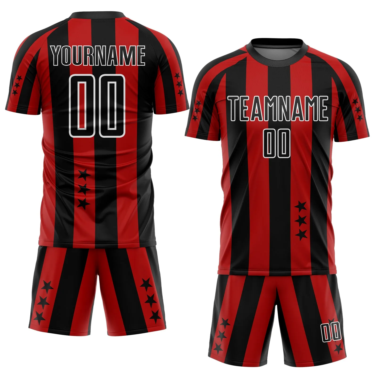 Custom Red Black-White Stars And Squares Sublimation Soccer Uniform Jersey FansIdea