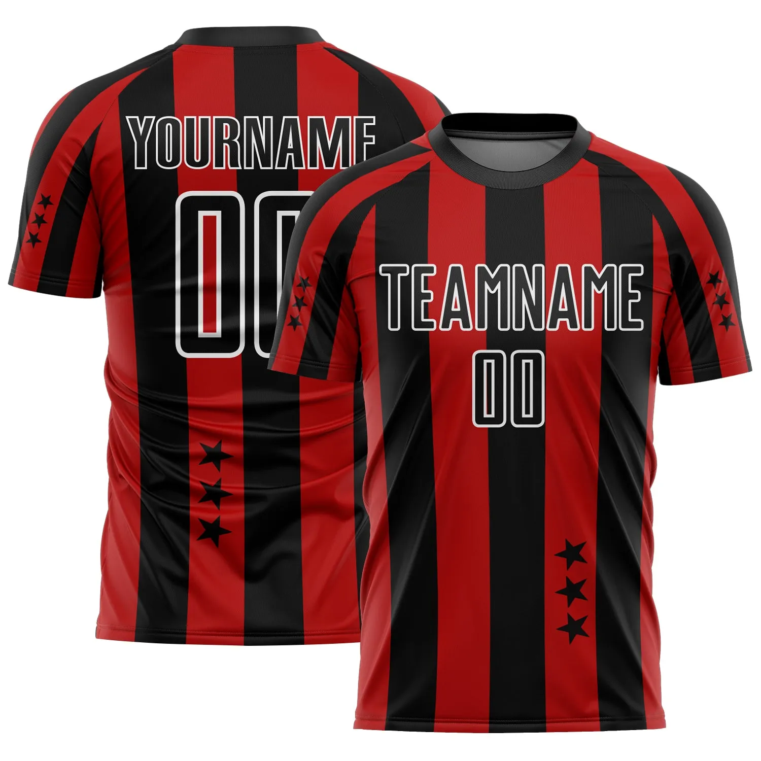 Custom Red Black-White Stars And Squares Sublimation Soccer Uniform Jersey FansIdea