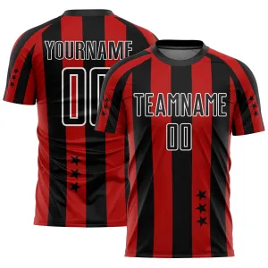 Custom Red Black-White Stars And Squares Sublimation Soccer Uniform Jersey FansIdea