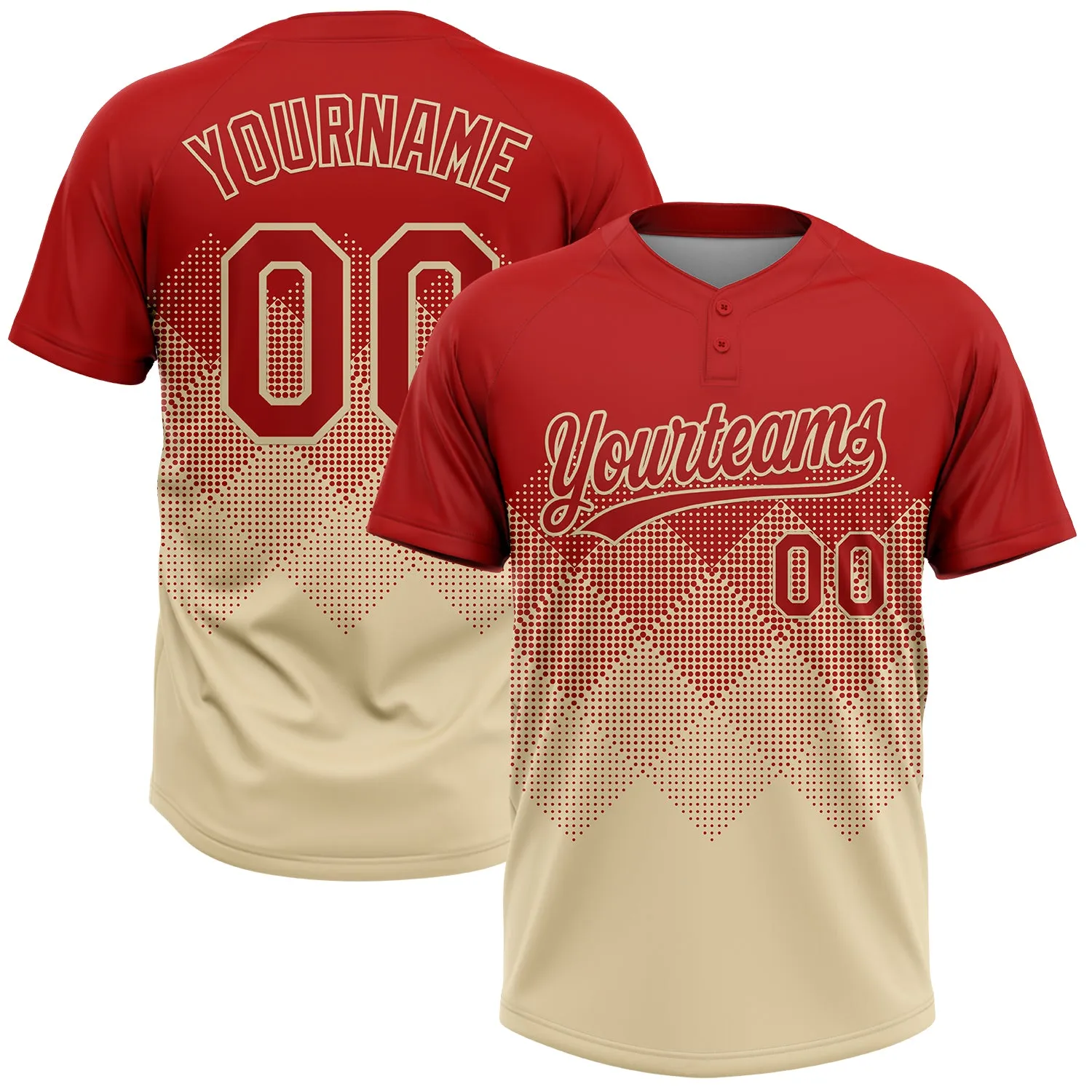 Custom Red Cream 3D Gradient Square Shape Two-Button Unisex Softball Jersey FansIdea