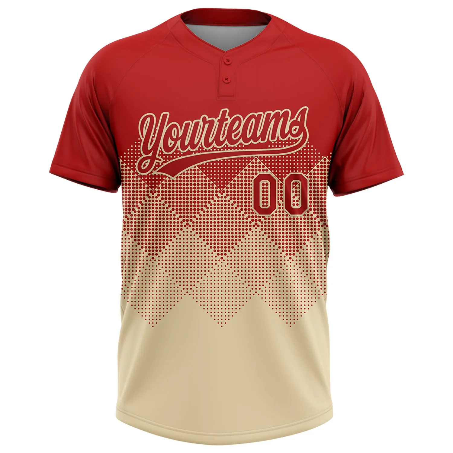 Custom Red Cream 3D Gradient Square Shape Two-Button Unisex Softball Jersey FansIdea