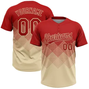 Custom Red Cream 3D Gradient Square Shape Two-Button Unisex Softball Jersey FansIdea