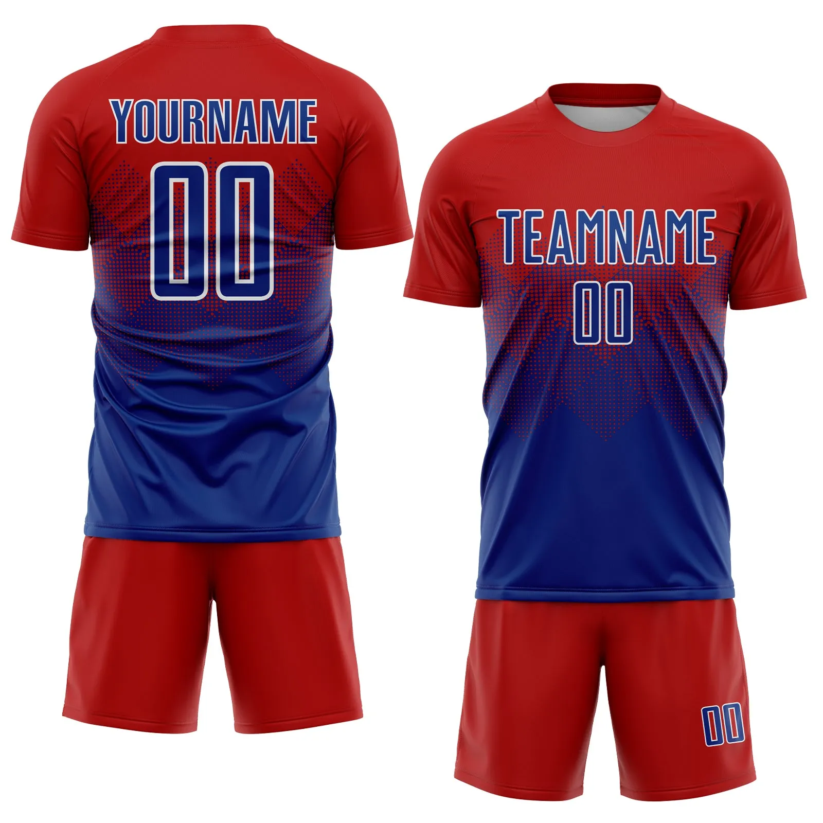 Custom Red Royal-White Sublimation Soccer Uniform Jersey FansIdea