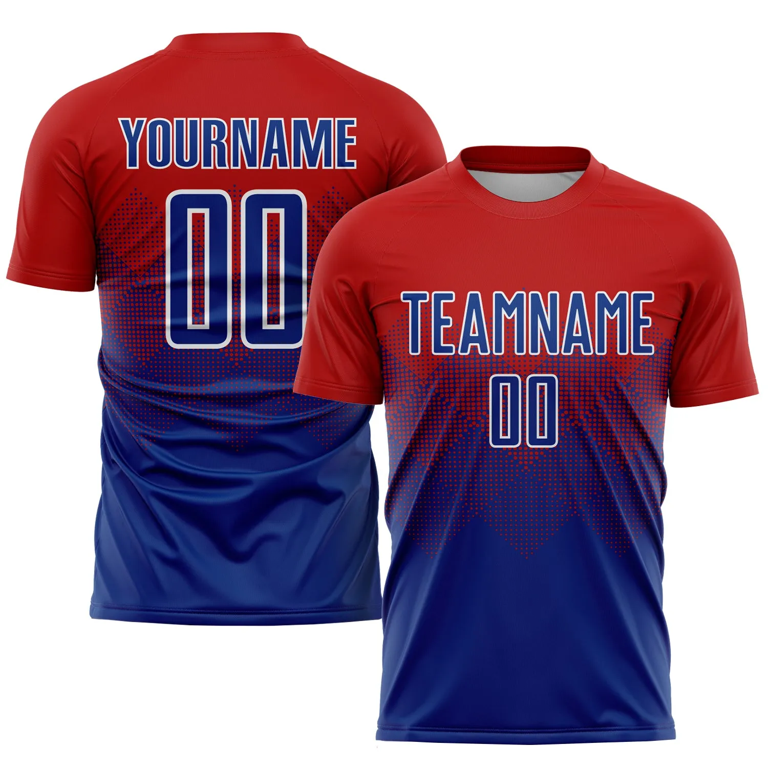 Custom Red Royal-White Sublimation Soccer Uniform Jersey FansIdea