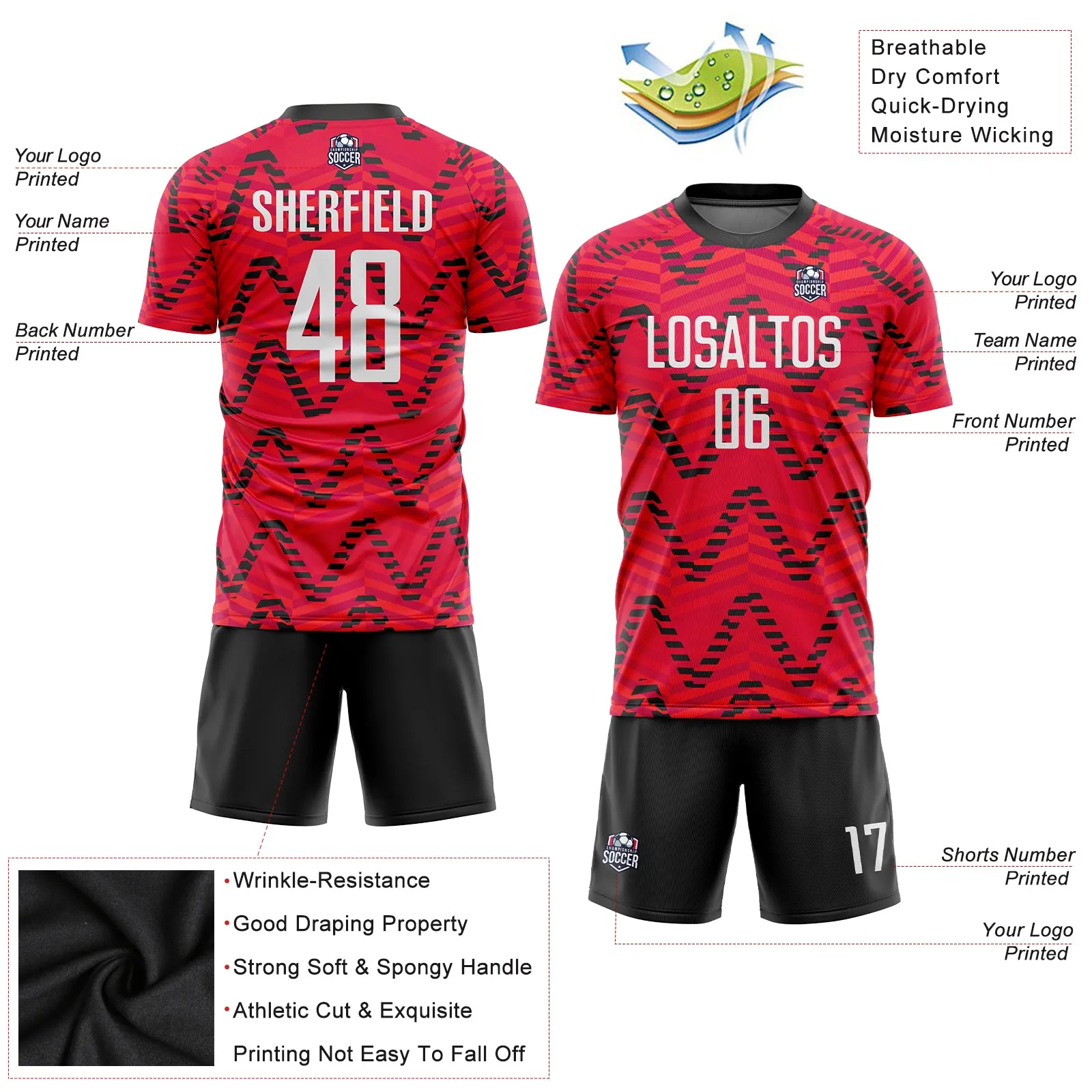 Custom Red White-Black Sublimation Soccer Uniform Jersey FansIdea