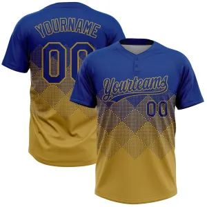 Custom Royal Old Gold 3D Gradient Square Shape Two-Button Unisex Softball Jersey FansIdea