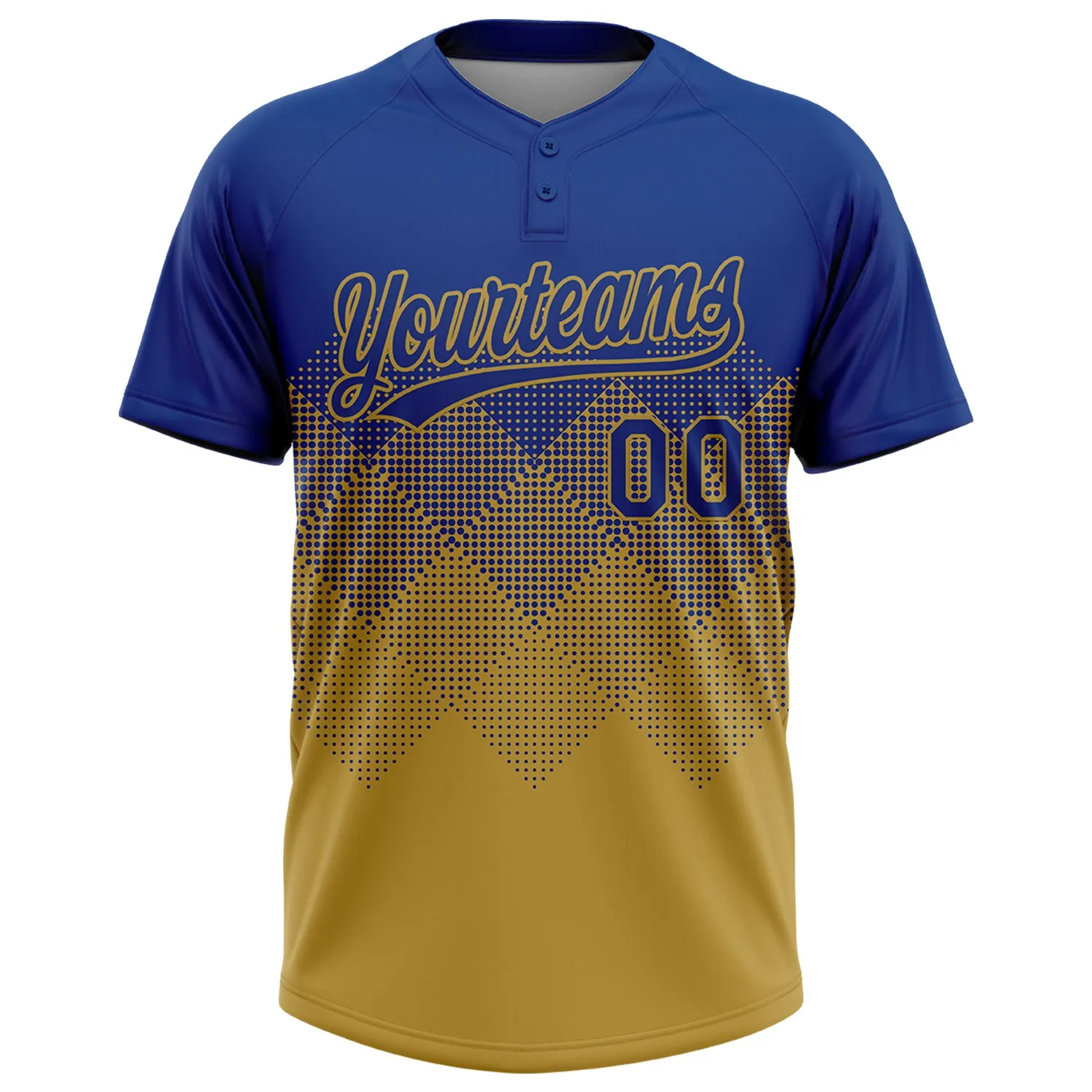 Custom Royal Old Gold 3D Gradient Square Shape Two-Button Unisex Softball Jersey FansIdea
