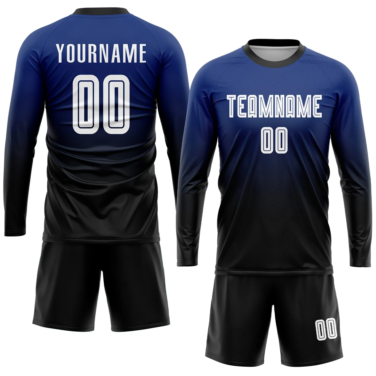 Custom Royal White-Black Sublimation Fade Fashion Soccer Uniform Jersey FansIdea