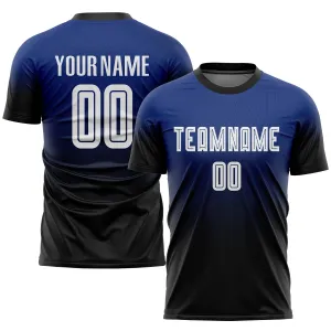 Custom Royal White-Black Sublimation Fade Fashion Soccer Uniform Jersey FansIdea