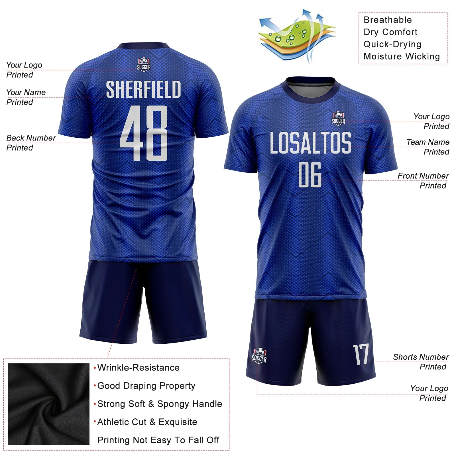 Custom Royal White-Navy Sublimation Soccer Uniform Jersey FansIdea