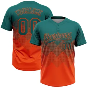 Custom Teal Orange 3D Gradient Square Shape Two-Button Unisex Softball Jersey FansIdea