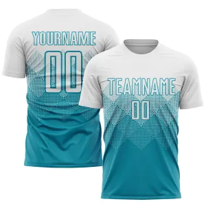 Custom Teal White Sublimation Soccer Uniform Jersey FansIdea