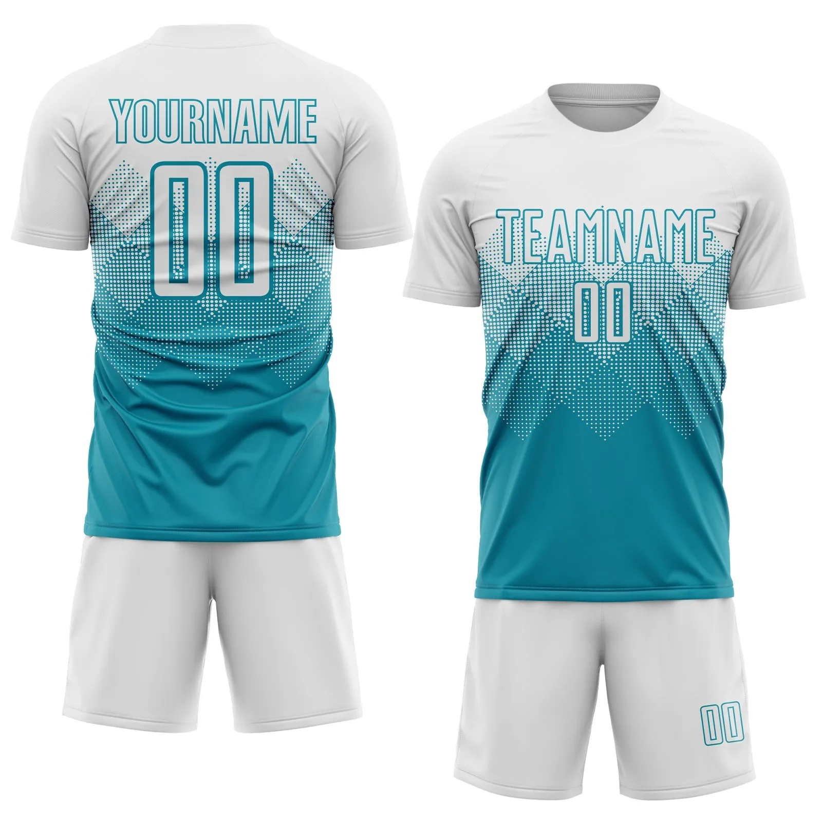 Custom Teal White Sublimation Soccer Uniform Jersey FansIdea