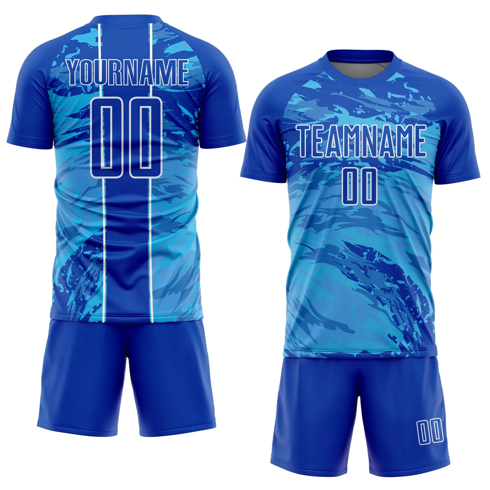 Custom Thunder Blue Sky Blue-White Abstract Fluid Sublimation Soccer Uniform Jersey FansIdea
