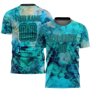 Custom Tie Dye Teal-Black Sublimation Soccer Uniform Jersey FansIdea