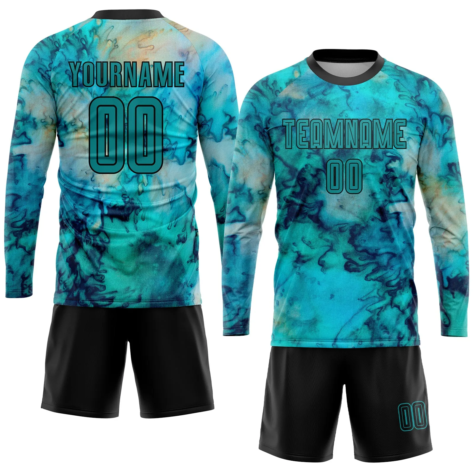 Custom Tie Dye Teal-Black Sublimation Soccer Uniform Jersey FansIdea