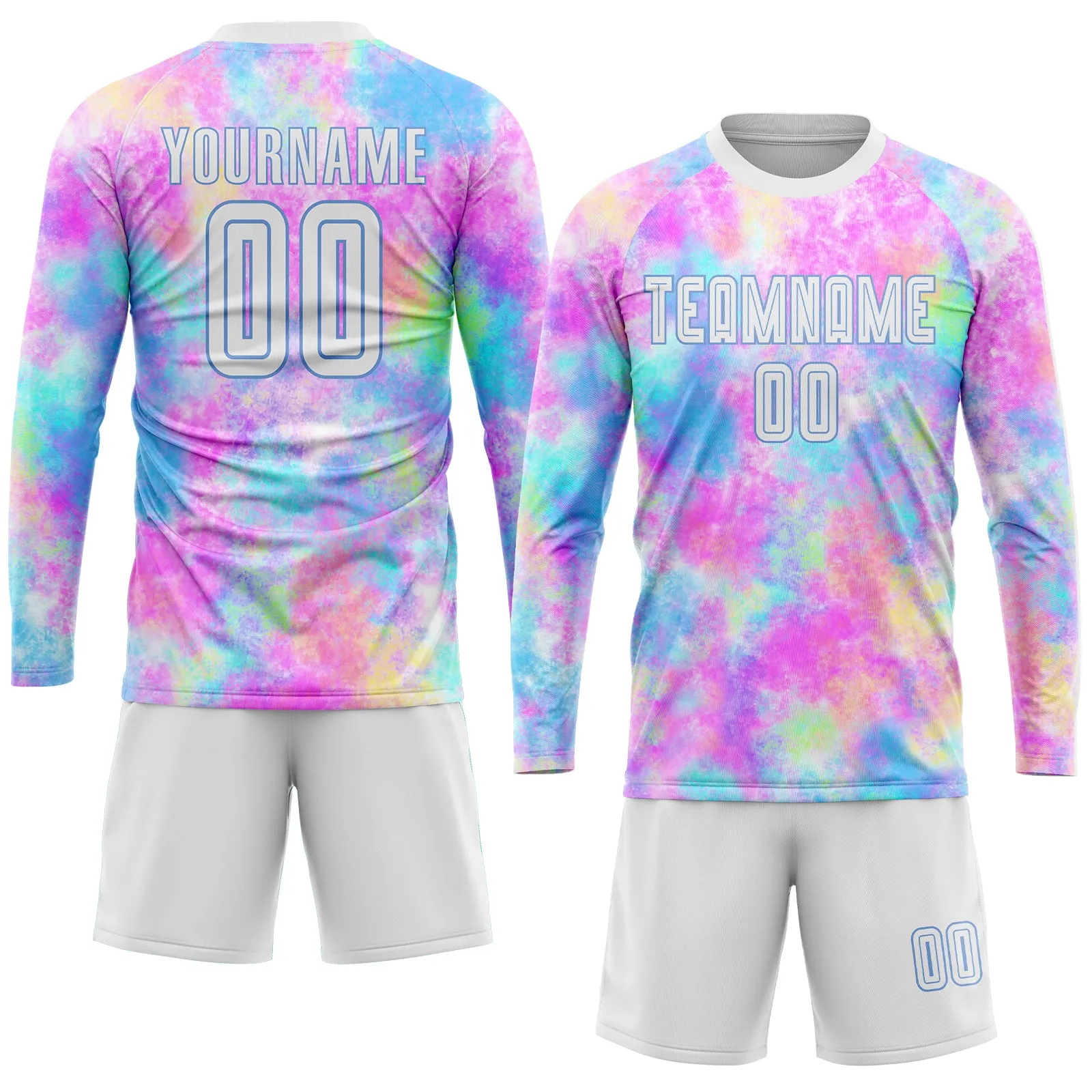 Custom Tie Dye White-Light Blue Sublimation Soccer Uniform Jersey FansIdea