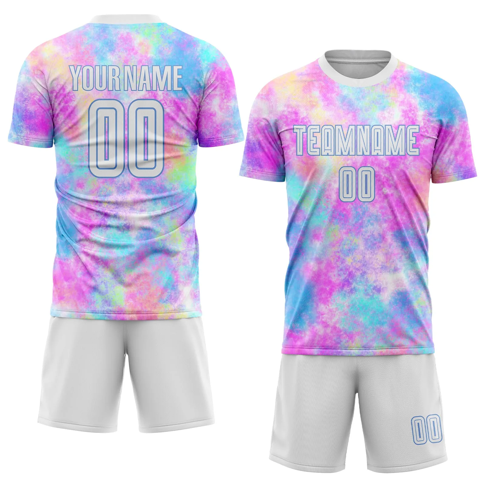 Custom Tie Dye White-Light Blue Sublimation Soccer Uniform Jersey FansIdea