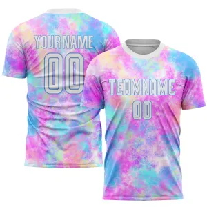 Custom Tie Dye White-Light Blue Sublimation Soccer Uniform Jersey FansIdea