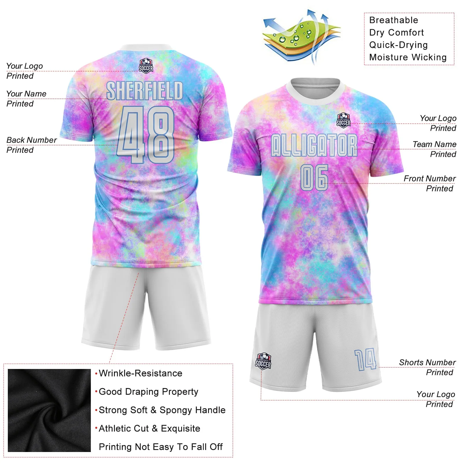 Custom Tie Dye White-Light Blue Sublimation Soccer Uniform Jersey FansIdea