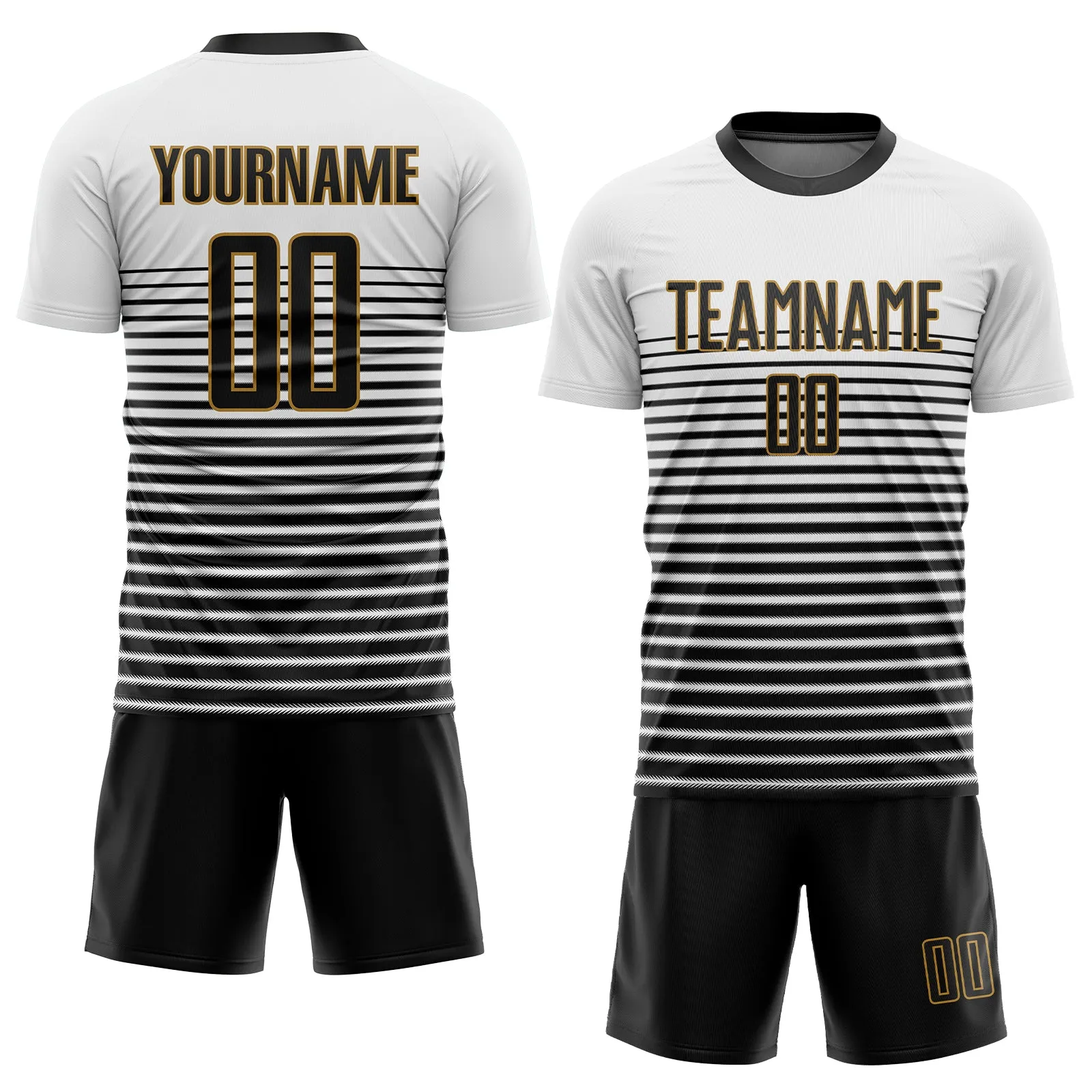 Custom White Black-Old Gold Sublimation Soccer Uniform Jersey FansIdea