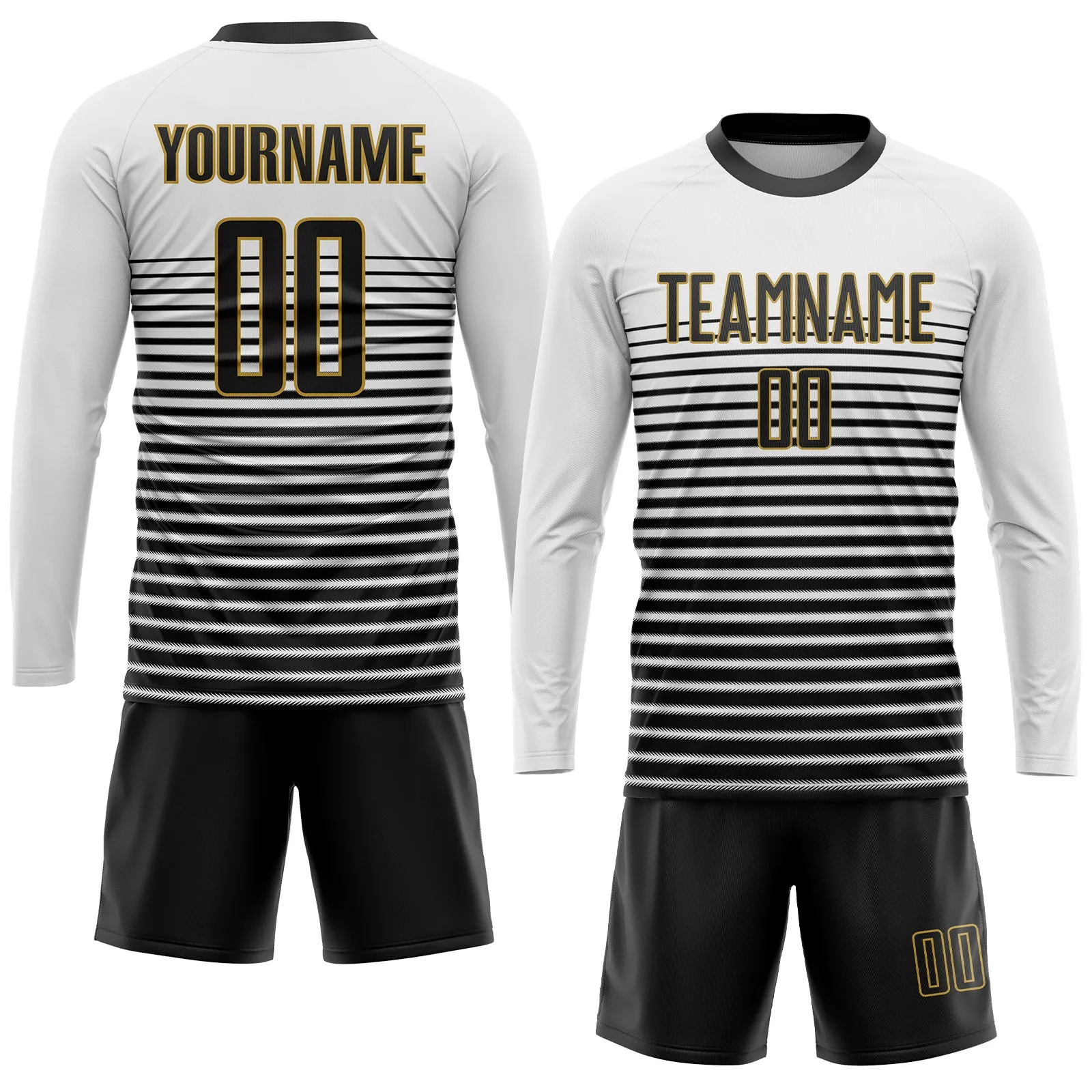 Custom White Black-Old Gold Sublimation Soccer Uniform Jersey FansIdea