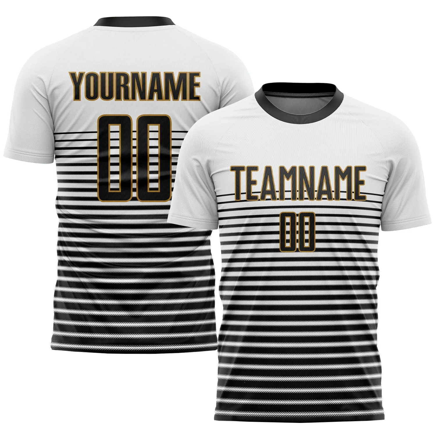 Custom White Black-Old Gold Sublimation Soccer Uniform Jersey FansIdea