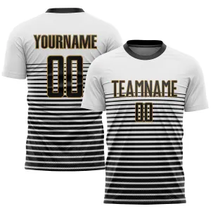Custom White Black-Old Gold Sublimation Soccer Uniform Jersey FansIdea