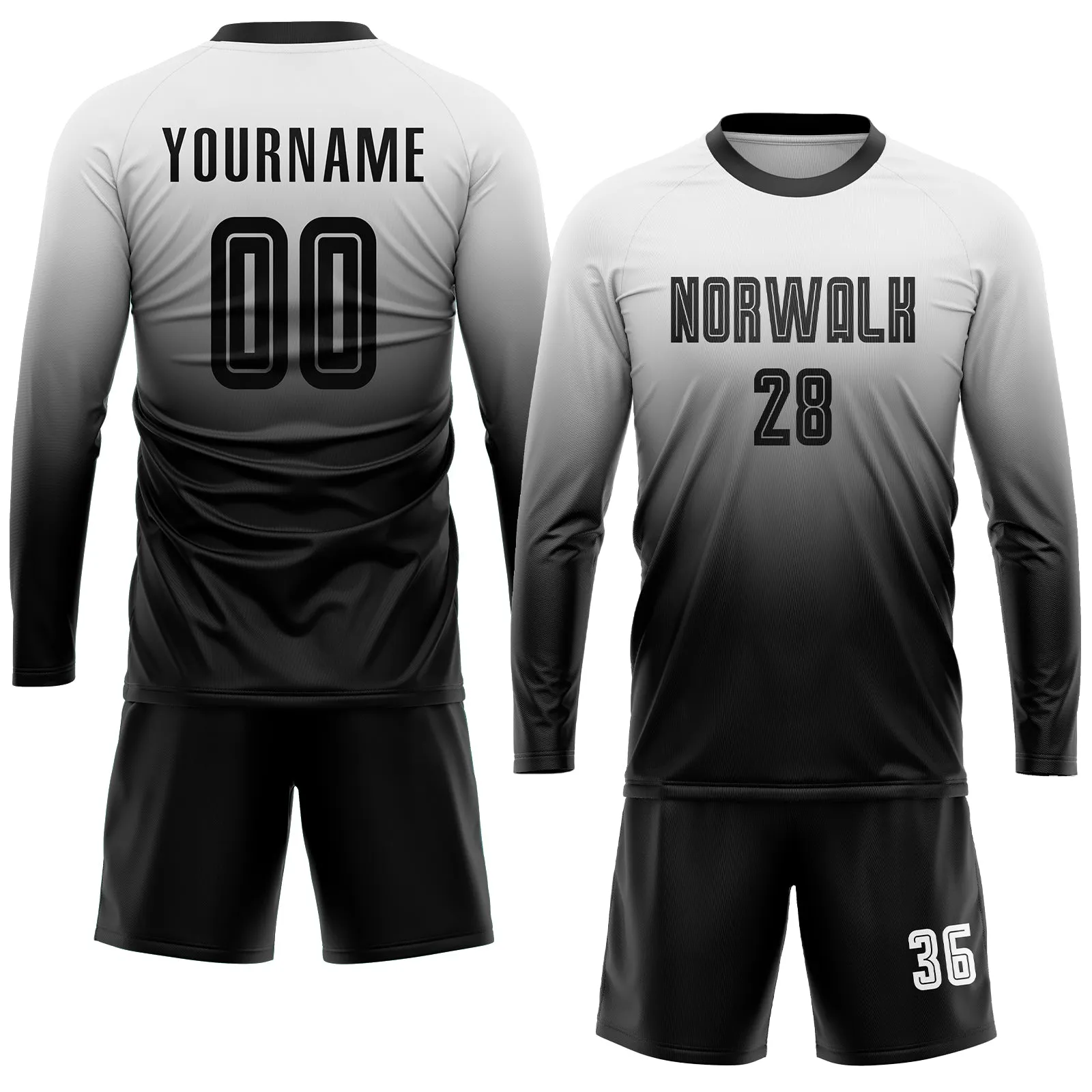 Custom White Black Sublimation Fade Fashion Soccer Uniform Jersey FansIdea