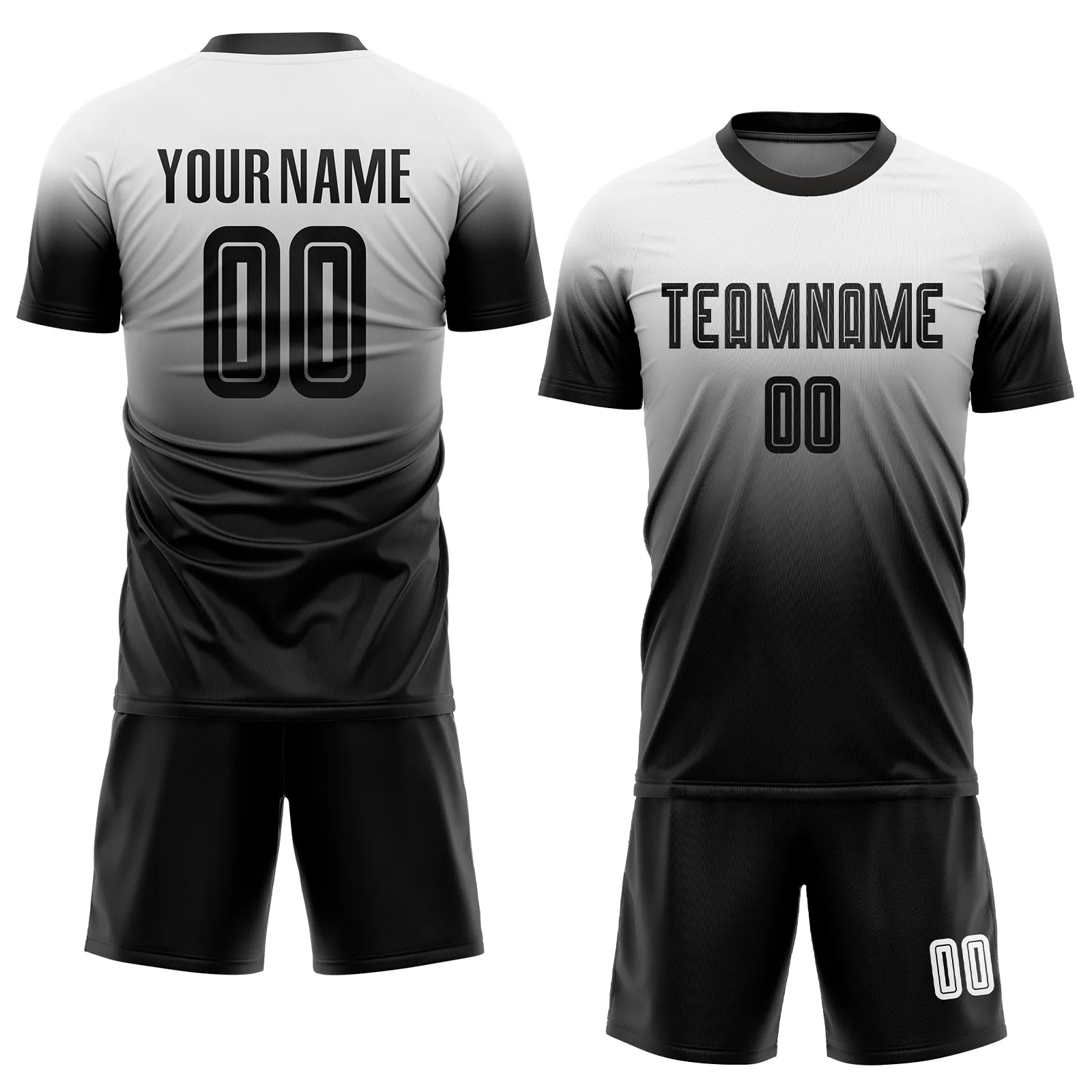 Custom White Black Sublimation Fade Fashion Soccer Uniform Jersey FansIdea