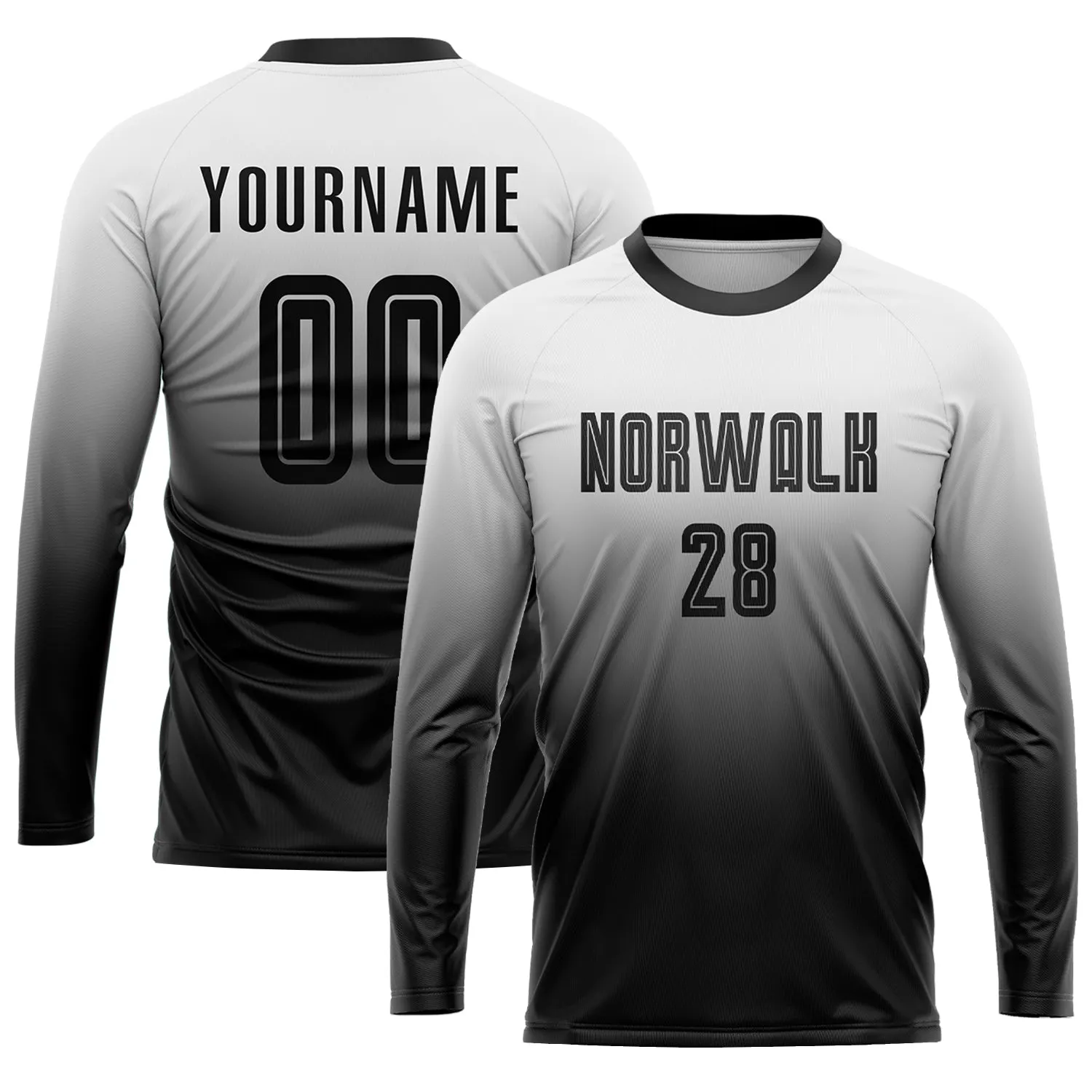 Custom White Black Sublimation Fade Fashion Soccer Uniform Jersey FansIdea