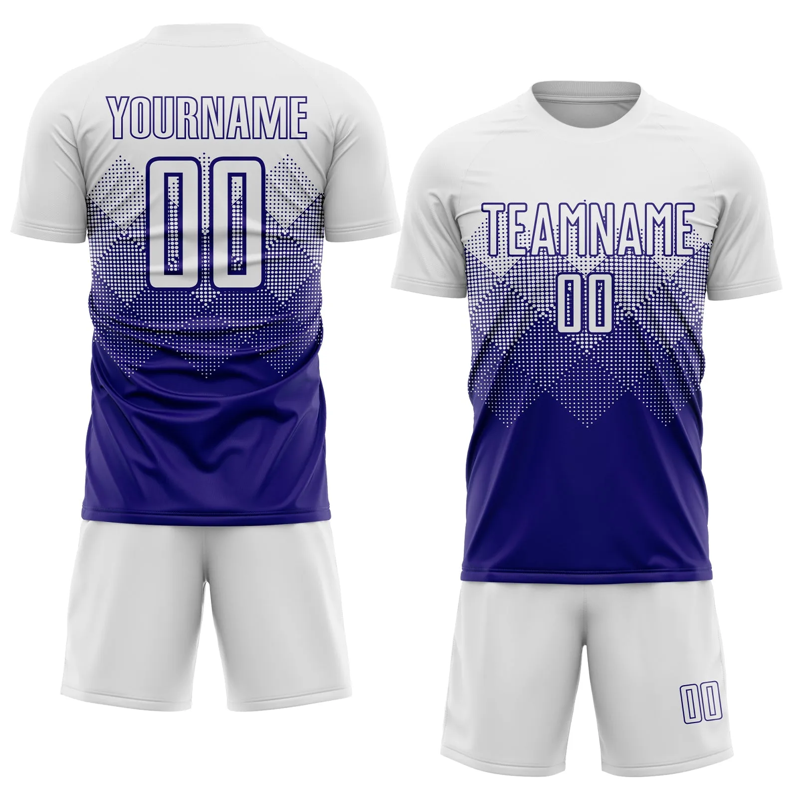 Custom White Dark Purple Sublimation Soccer Uniform Jersey FansIdea