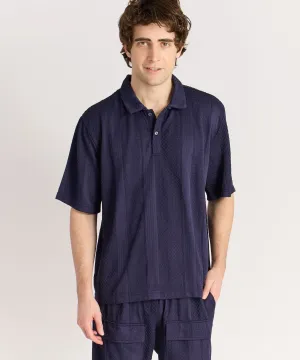 Customer Favorite Jacquard Knit Textured Polo Shirt - Navy  Limited Availability!