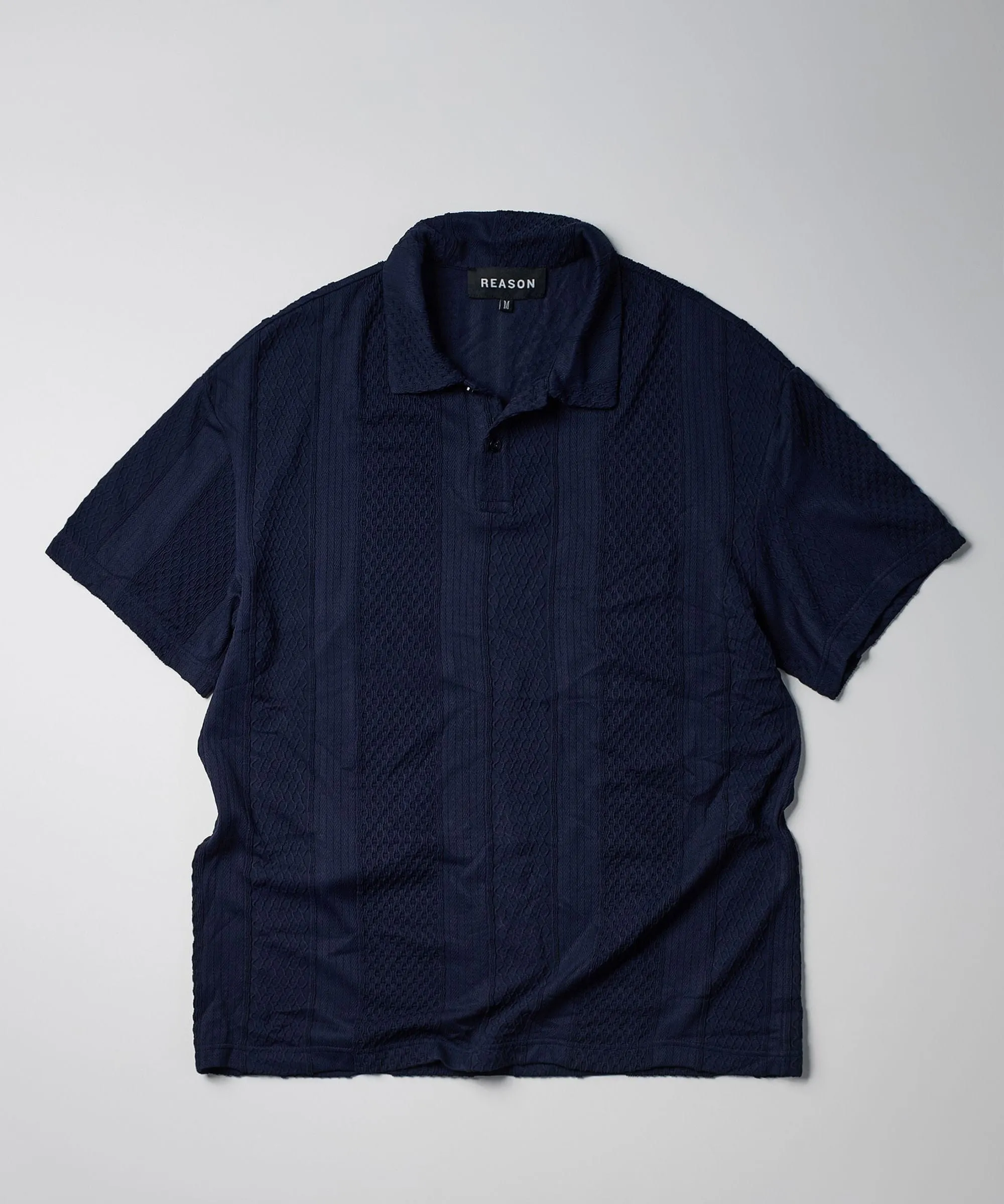 Customer Favorite Jacquard Knit Textured Polo Shirt - Navy  Limited Availability!