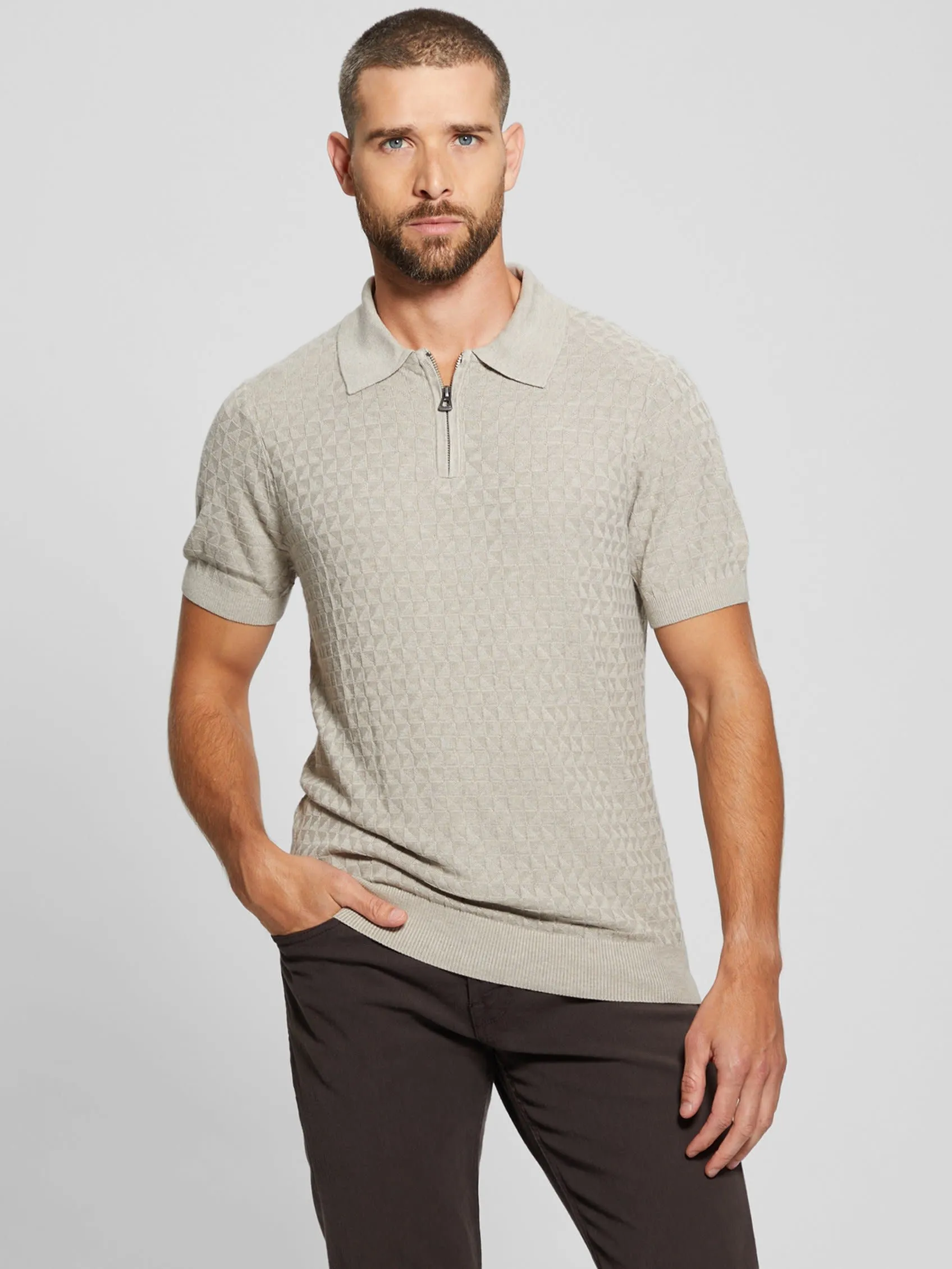 Exclusive Kyle Checkered Zip Short Sleeve Polo  Going Fast!