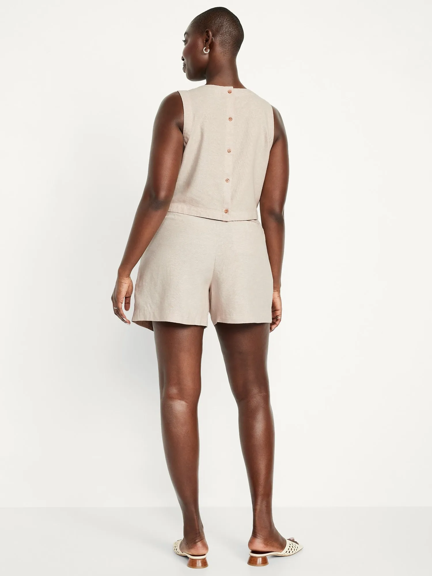 Extra High-Waisted Linen-Blend Taylor Trouser Shorts -- 5-inch inseam