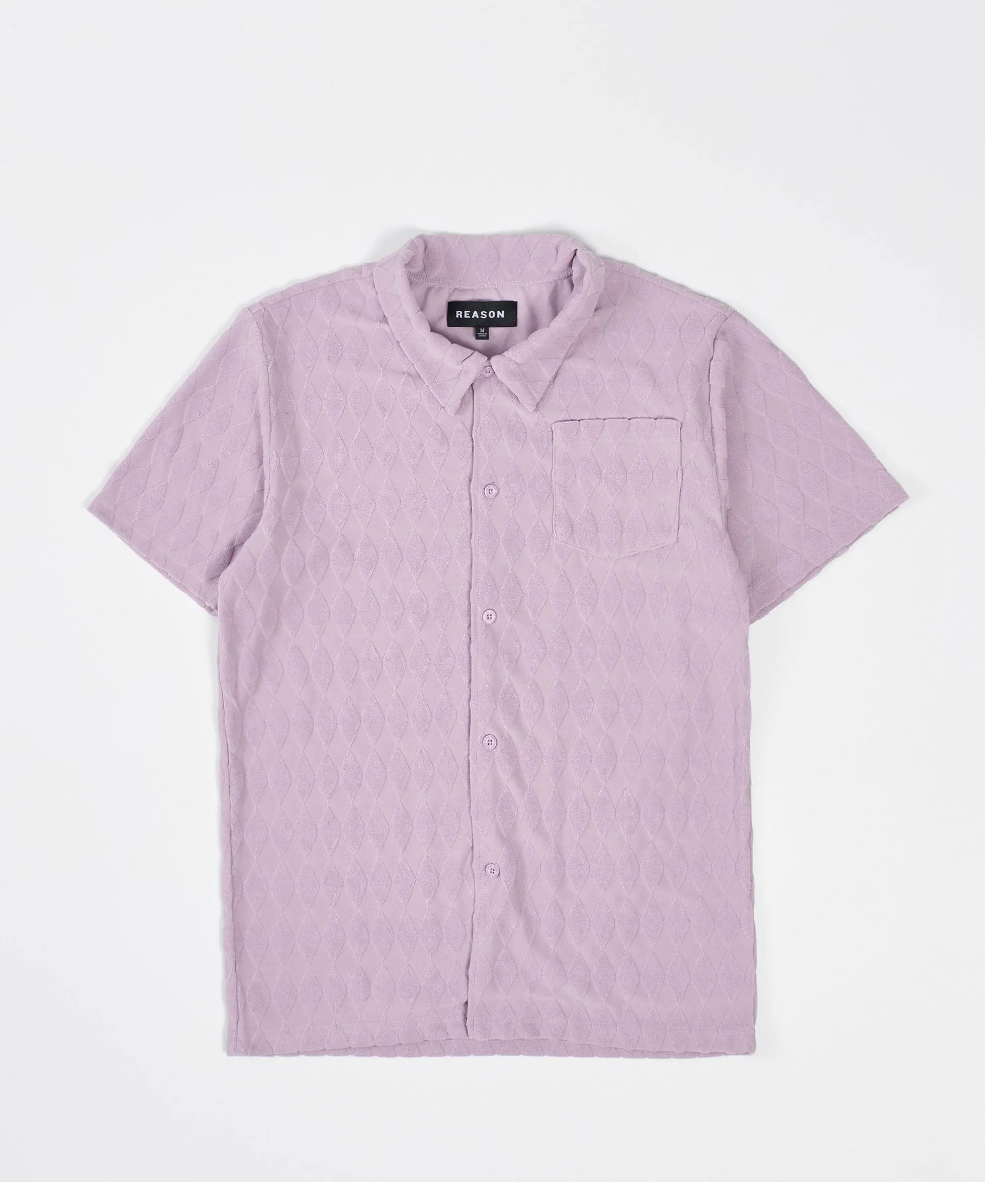 Flash Sale Diamond Plate Towel Color Blocked Short Sleeve Button Down Shirt - Mauve  Going Fast!