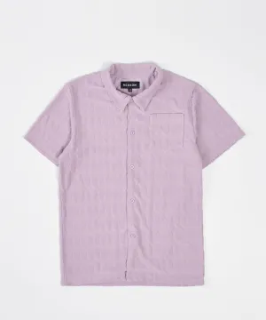 Flash Sale Diamond Plate Towel Color Blocked Short Sleeve Button Down Shirt - Mauve  Going Fast!