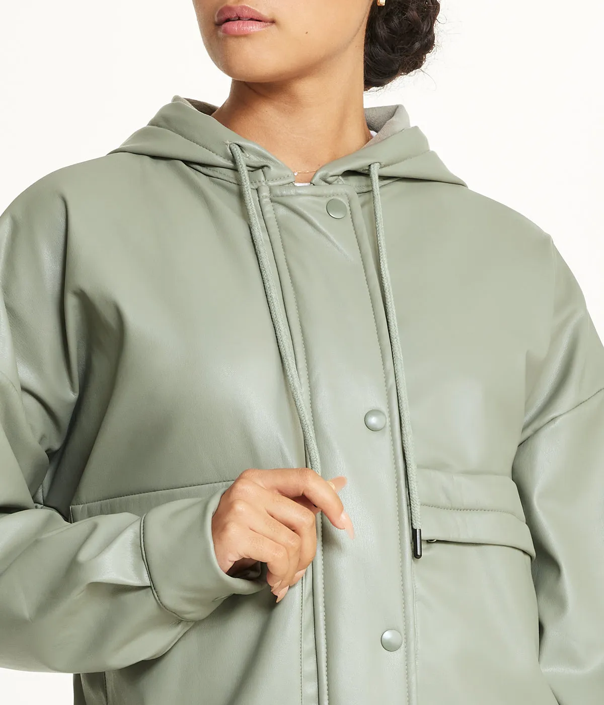 Flash Sale Vegan Leather Button Front Jacket  Today Only!
