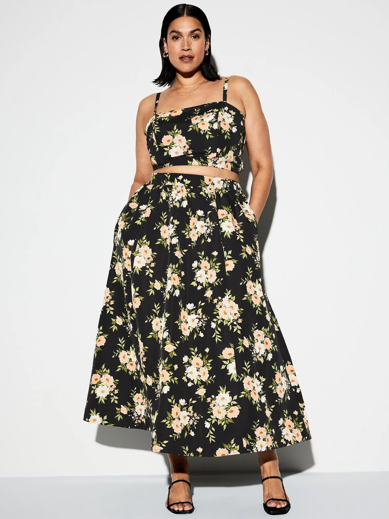 High-Waisted A-Line Midi Skirt
