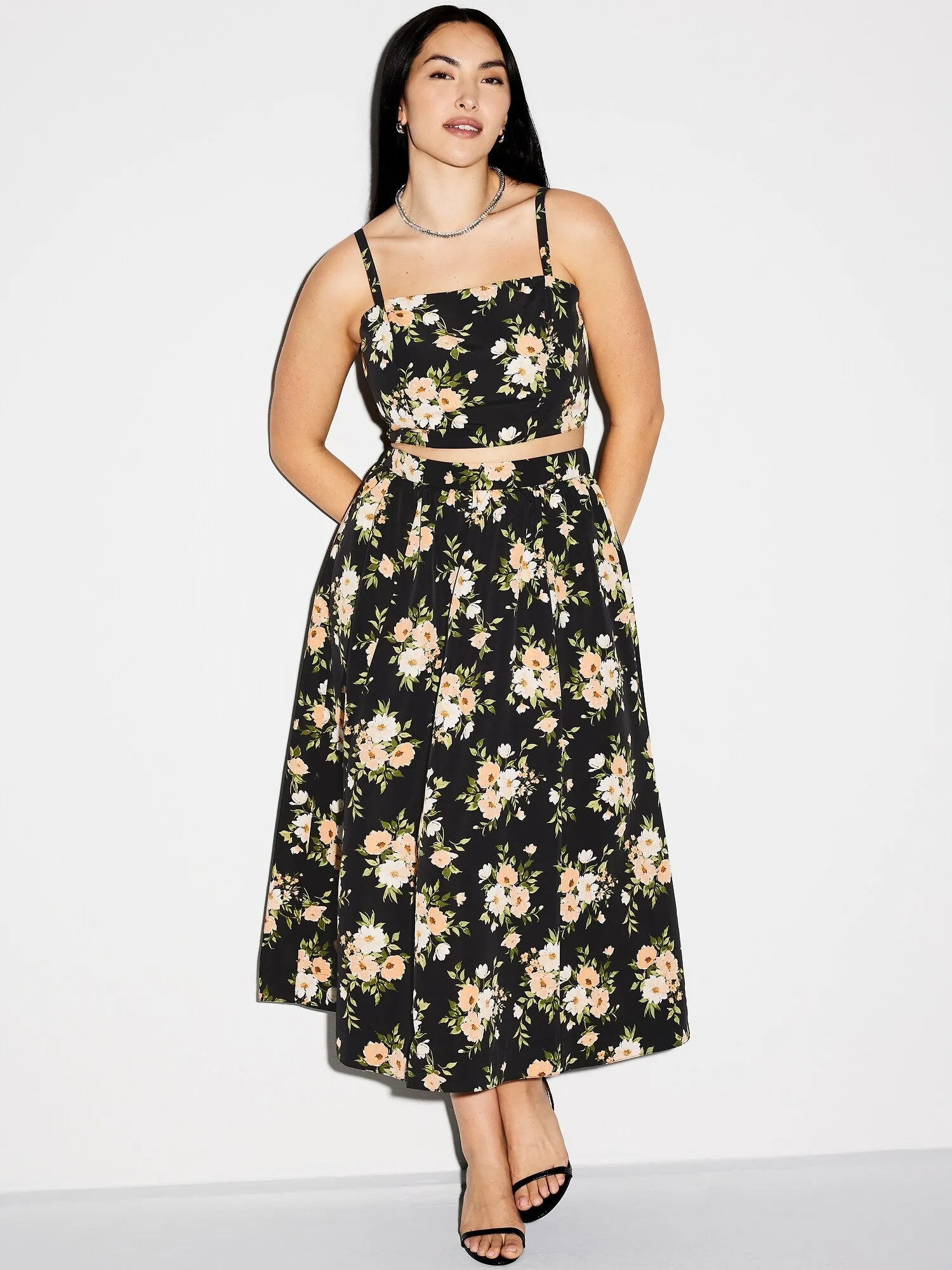 High-Waisted A-Line Midi Skirt