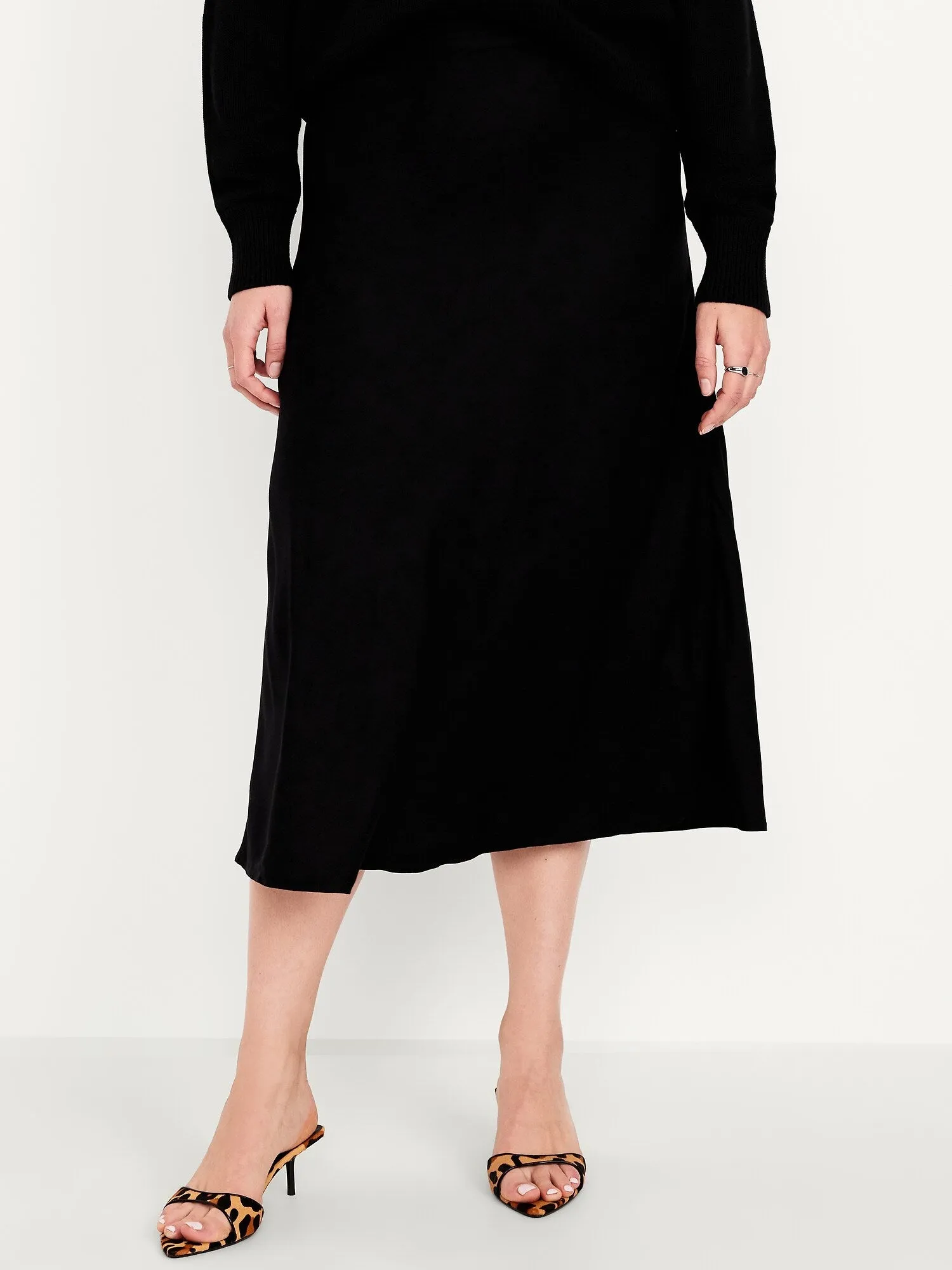 High-Waisted Crepe Midi Skirt