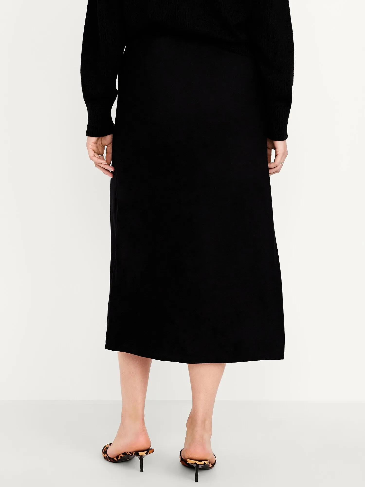 High-Waisted Crepe Midi Skirt