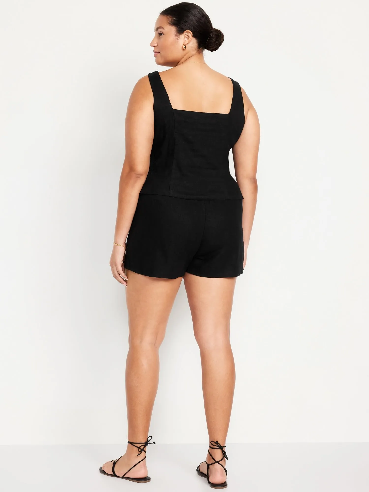 High-Waisted Faux-Wrap Linen-Blend Mini Skort
