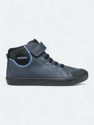 Kid's Boy's Brand Logo Printed High Sneakers,Navy
